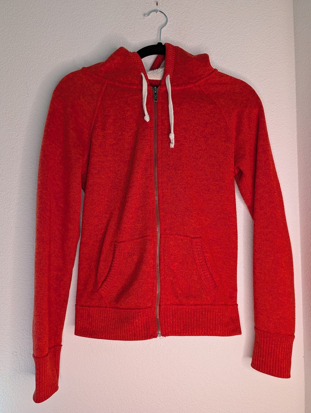 American Eagle Outfitters Red Waffle Knit Sherpa Lined Zip-Up Hoodie S Cozy